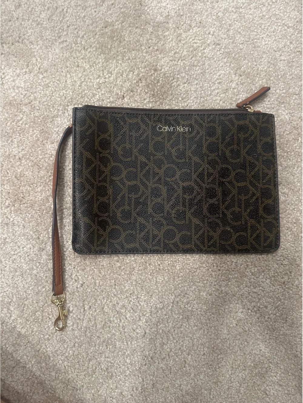 (2)Calvin Klein Monogram Wristlet Clutch Bag